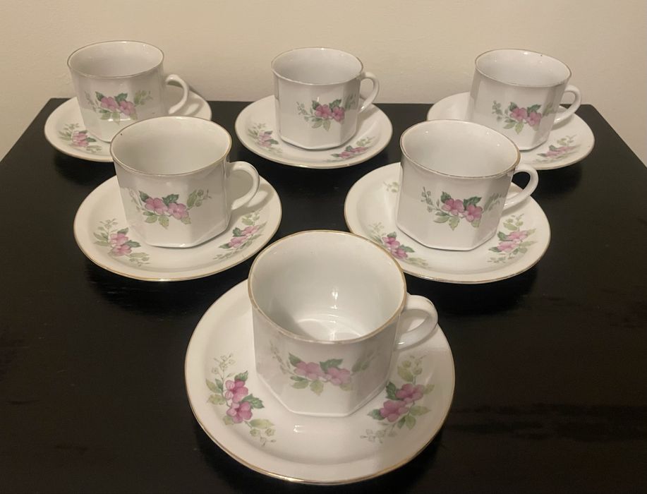 Conjunto café de louça chinesa antiga (6 chavenas + 6 pires)