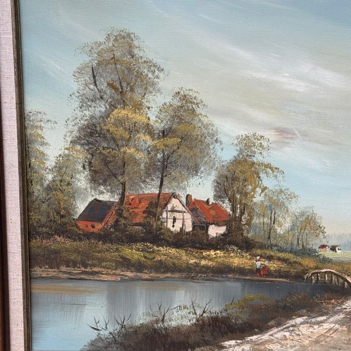 Pejzaż olejny na płótnie w drewnianej ramie b5/12052