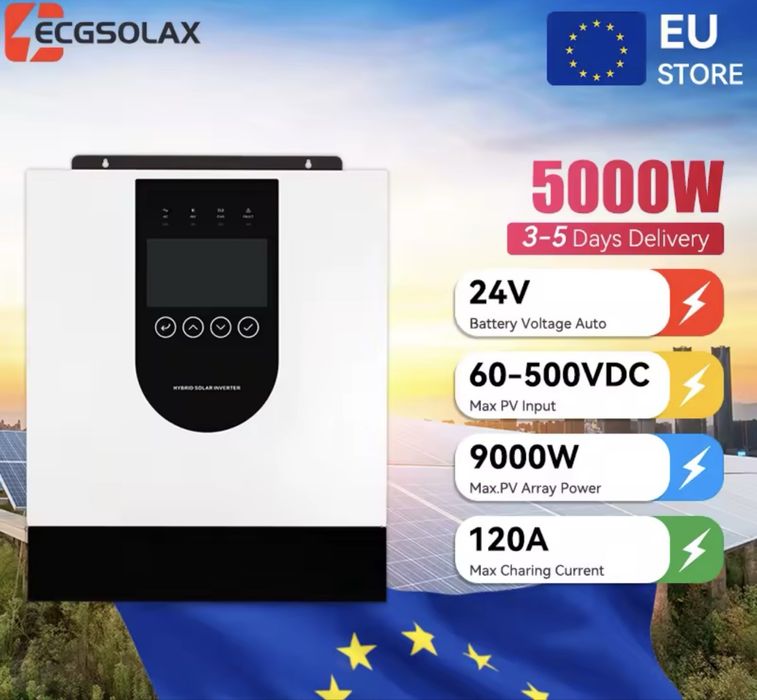 Гібридний Інвертор для сонячних панелей 5Kw 24v, 5квт 24в