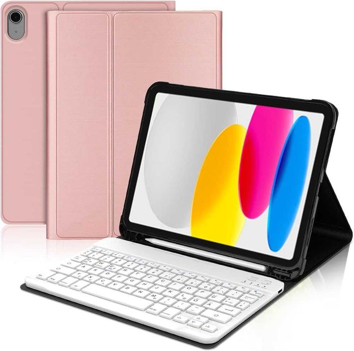 Etui z Klawiaturą JADEMALL iPad 10.9 (10 Gen 2022) | Układ AZERTY | Różowe