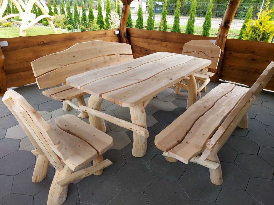 Meble Ogrodowe stół ławki z bali biesiadne góralskie barowe SOLIDNE
