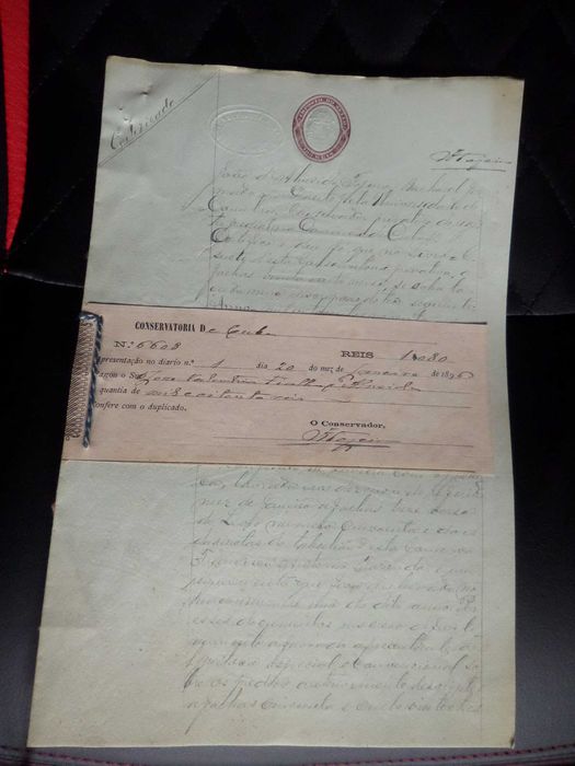 Documento Manuscrito 'Certificado' Selado , ano 1896, Marca de Água