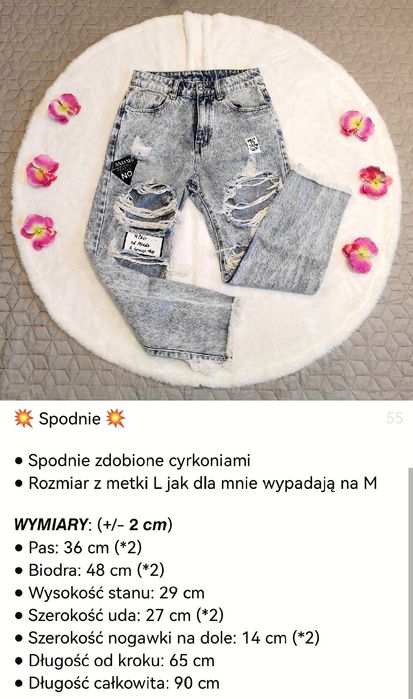 Spodnie z dziurami oraz zdobione cyrkoniami