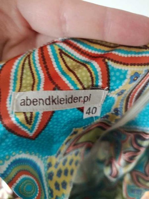 Sukienka Abendkleid Kolorowa Azjatycka Boho 40 M Wzory Etniczne Kwiatowa Maxi