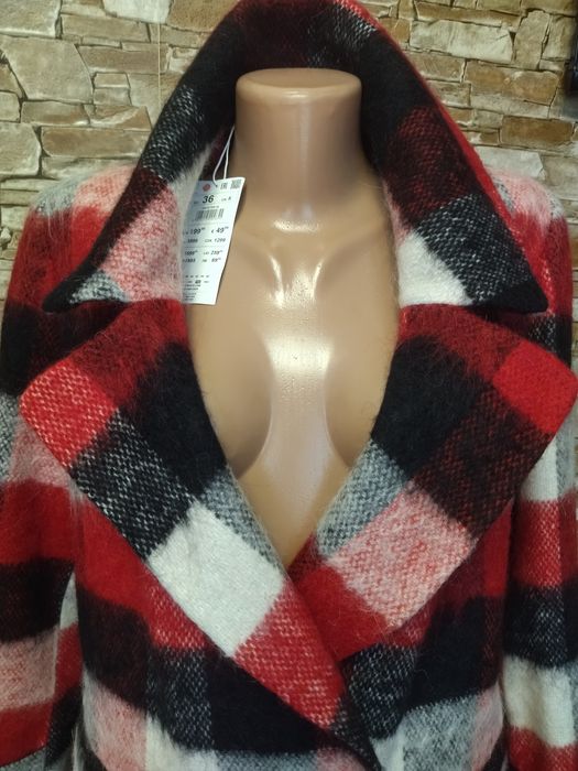 Нове,вовняне пальто у клітинку,вовняний жакет у клітинку,оверсайз,44