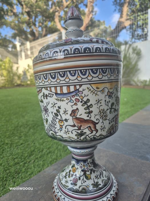 Boião Grande de Faiança de Coimbra 36cm -Pintado à Mão - Com Tampo