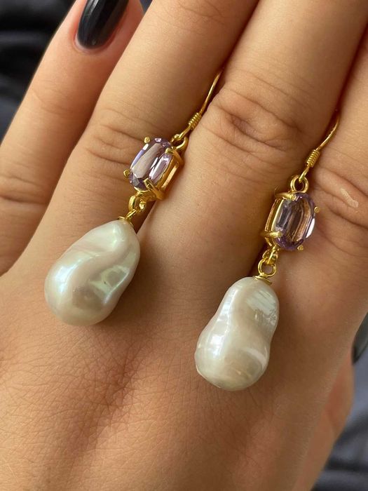 Серьги из  барочного жемчуга фиолетового аметиста, серебро 925 пробы