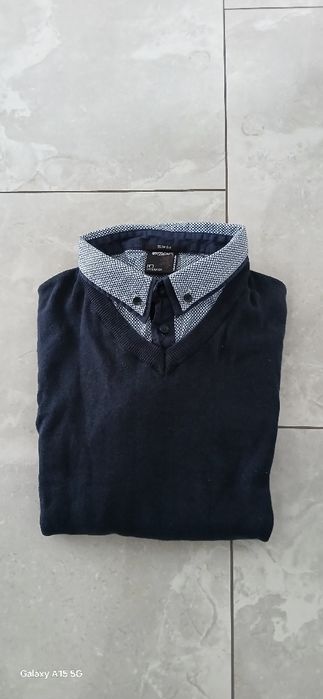 Granatowy męski swetr sweter z kołnierzykiem