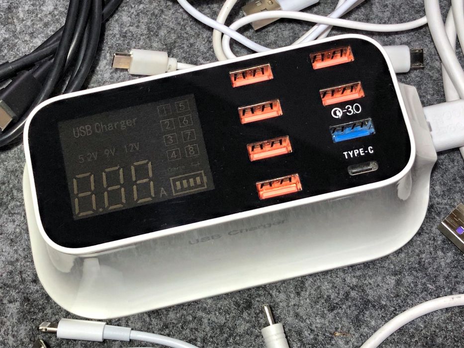 Зарядка на 8 портів 68W USB Type C QC Lightning Адаптер живлення блок