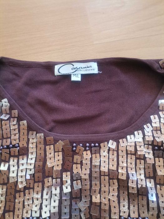 Bluzka brązowa z blyszczącym  przodem