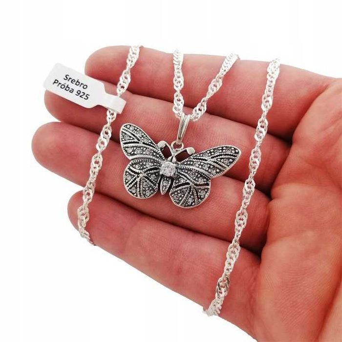 Srebrny łańcuszek singapur+motyl 50cm srebro 925 GWARANCJA PREZENT