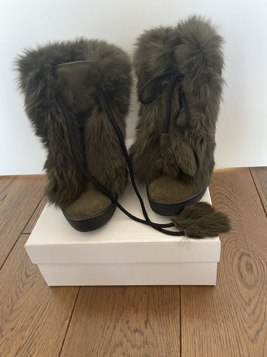 Buty trzewiki botki damskie zielone ocieplone skóra