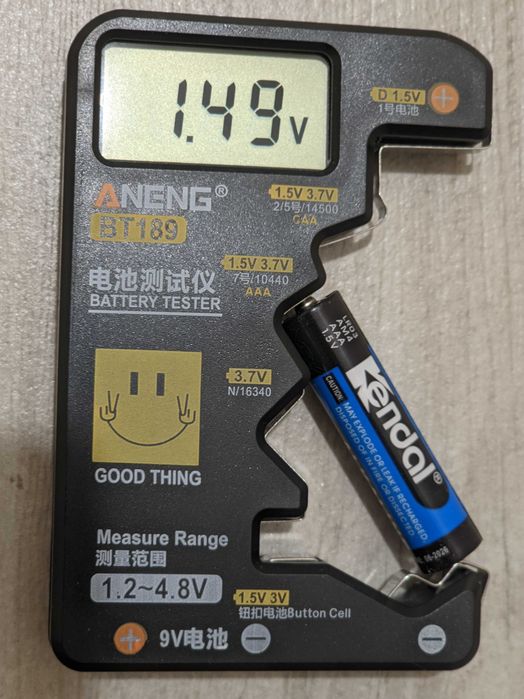 Тестер батарейок ANENG BT189 (C/AA/AAA/D/N/9V/6F2/1,55V3V) універсальний