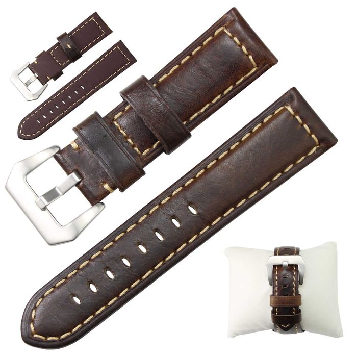 Pasek skórzany do zegarka 22m 24mm brązowy gruby Orient Seiko Citizen