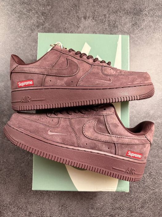 ФАВОРИТ! Nike Air Force 1 Low x Supreme Burgundy / Beige 39 40 41 42 43 44 45 найк аір форс лоу супрім бургунді бежеві