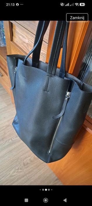 Czarna Torebka Shopperka  – CROPP – Skóra Naturalna – Stan Idealny!