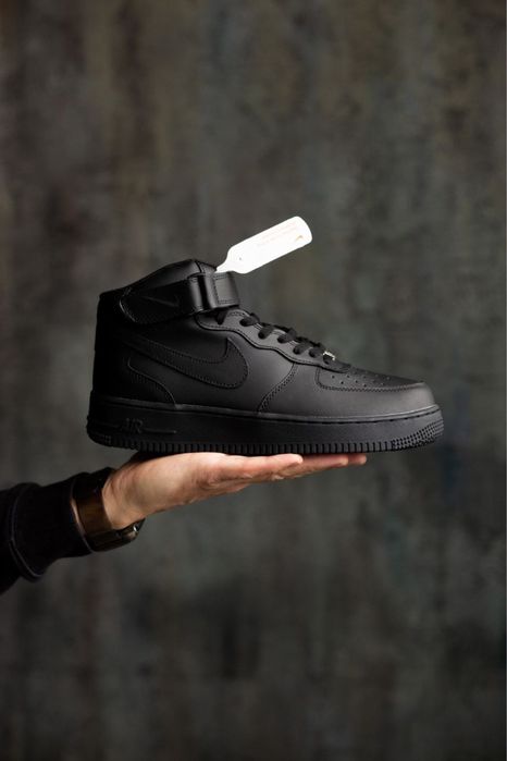 36-45 Чорні кросівки унісекс Nike Air Force 1 Mid Black, чорні форси, найк форси, еир форс, найк форс, nike force black, air , nike force, air force