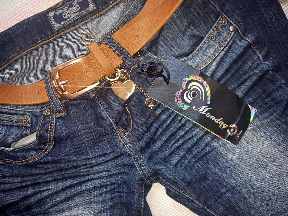 Spodnie biodrówki Mondey Denim + pasek rozm.38-36