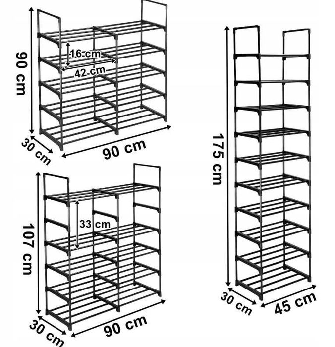 Szafka Półka Organizer Stojak Wolnostojący na Buty 10 Poziomów Czarny