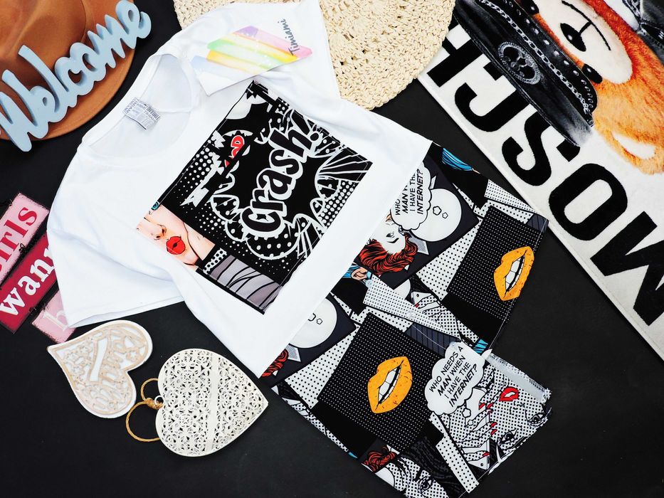 Timiami Nowy t shirt koszula  print asymetia gazeta M