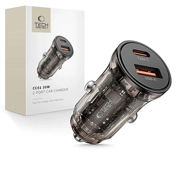 Ładowarka samochodowa Tech-Protect CC01/30 W 2-porty USB-A / USB-C - c