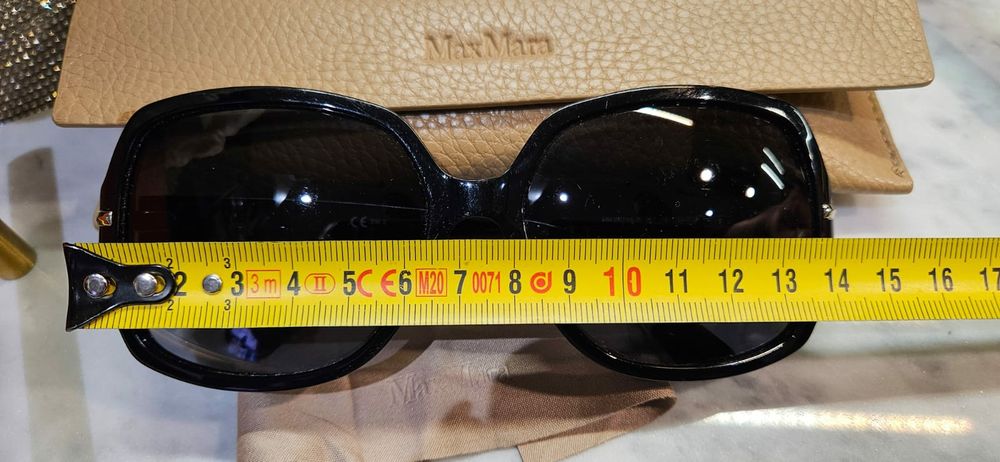 Oryginalne okulary przeciwsłoneczne Max Mara damskie duże muchy glamou