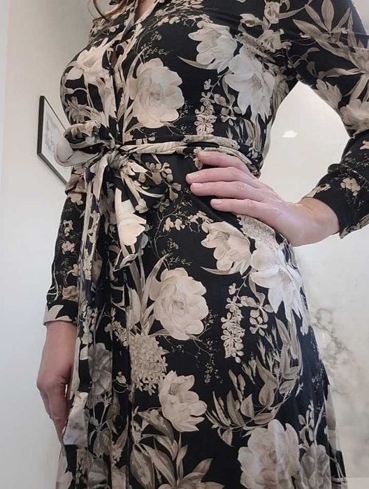 Reserved sliczna dluga sukienka koszulowa w kwiaty wiskoza S