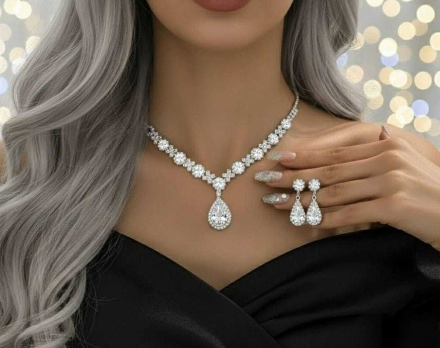 B5.10 Hit Zestaw biżuterii z białymi kamieniami i cyrkoniami 2 cz.ślub