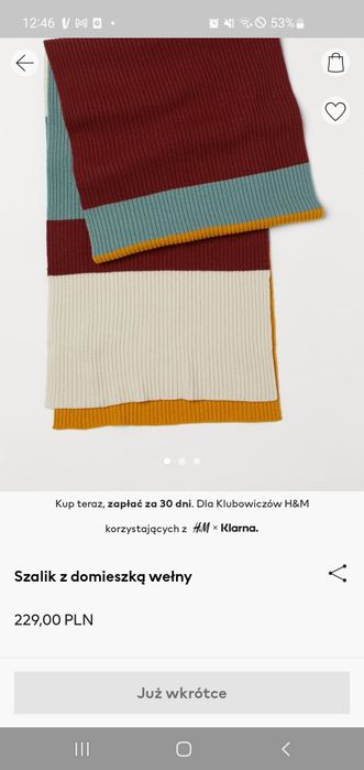 Duży szal 93% wełna 7% kaszmir H&M