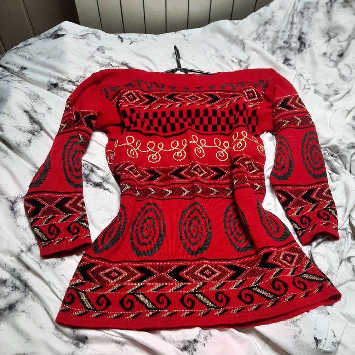 Czerwony długi sweter/ sukienka / tunika na zimę