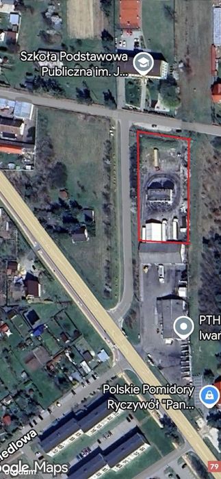 Działka przemysłowa utwardzona, hala, magazyn, plac składowy.