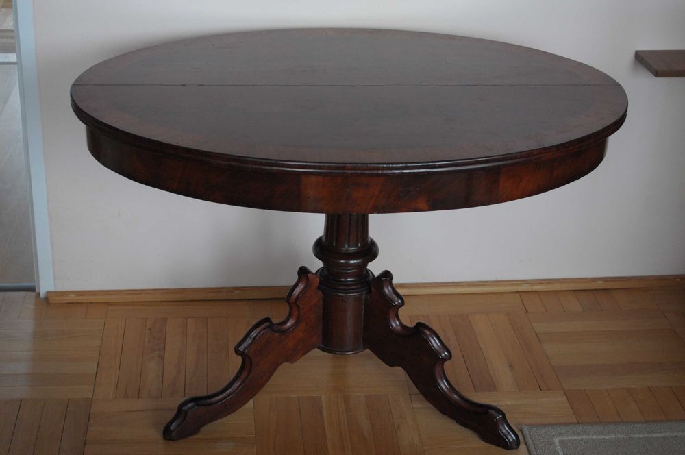 Stół owalny, antyk, Ludwik Filip, mahoń, koniec XlX wieku, stan dobry
