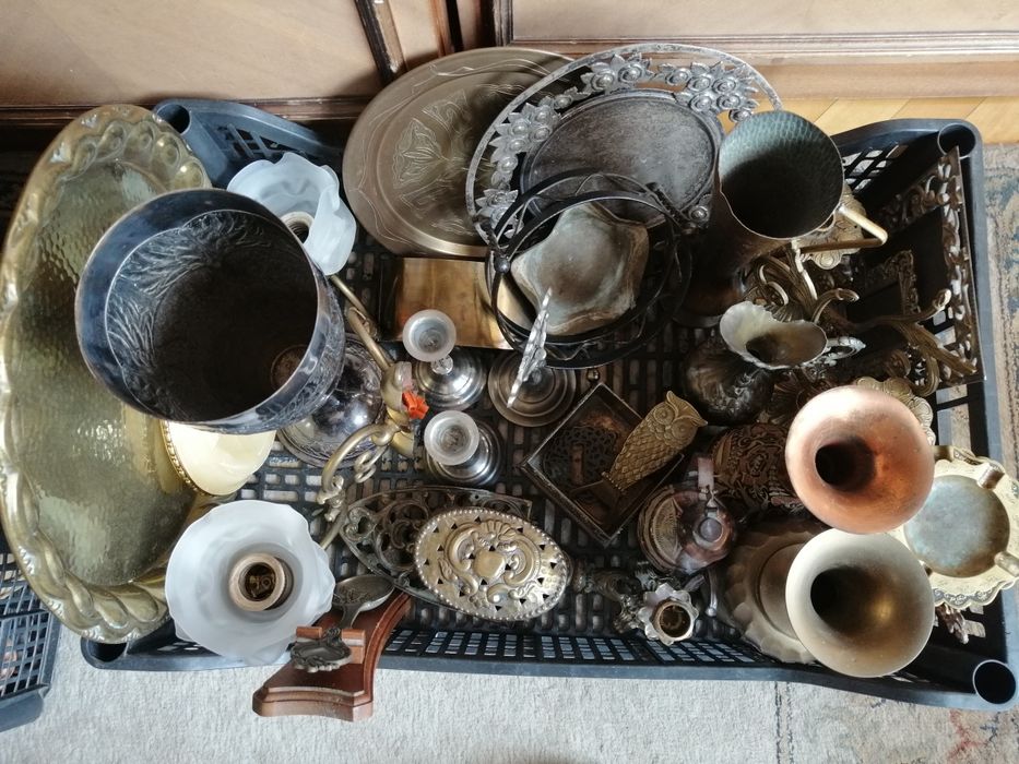 Bibeloty figurki kryształy mosiądze PRL