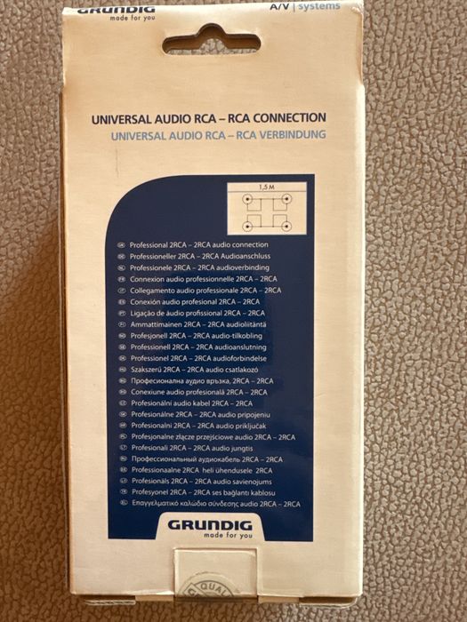 Profesjonalne kable 2RCA-2RCA Grundig, dł. 1,5 m. Nowe!