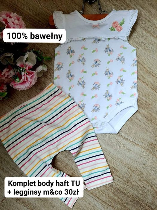 Komplet dla dziewczynki body haftowane + spodnie legginsy 68-74cm