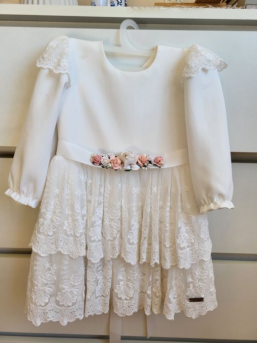 Zestaw do chrztu rozm. 80, sukienka, buciki, pasek, opaska