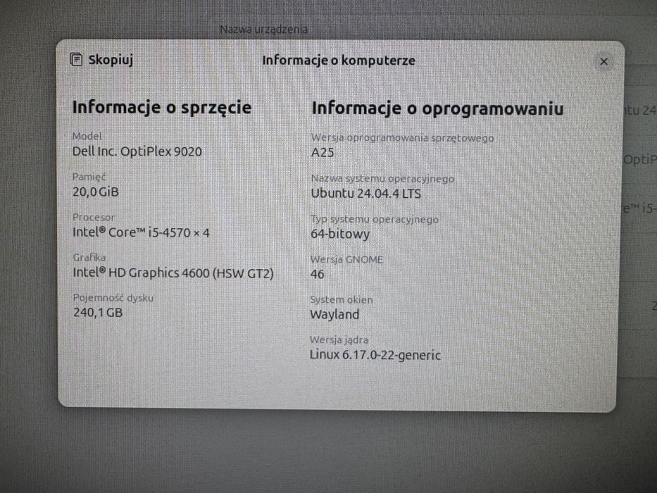Komputer Dell Optiplex 9020/ 20 GB / 240GB / i5-4570