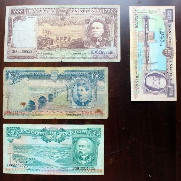 4 Notas de Escudos de Angola do Ano 1956