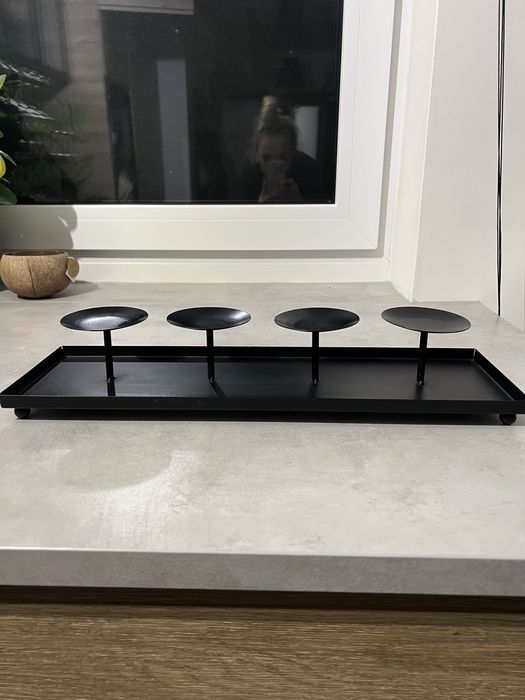 Świecznik metalowy czarny ok 37 cm dł