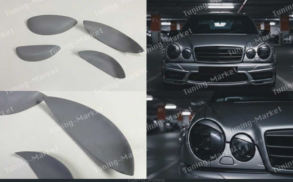 Лип спойлер сабля AMG на багажник Мерседес 210, Бленда Козырек на заднее стекло Mercedes W210, Накладки на фары реснички