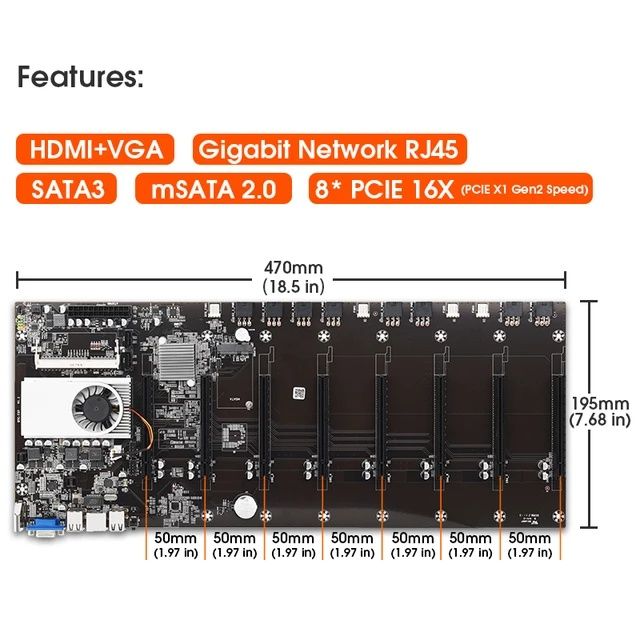 Материнська плата для майнінгу/ Riserless mining motherboard 8 GPU bit