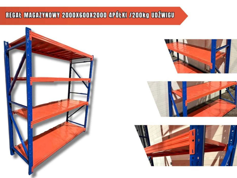 Profesjonalne Regały Magazynowe 2000x600x2000mm 4 Półki