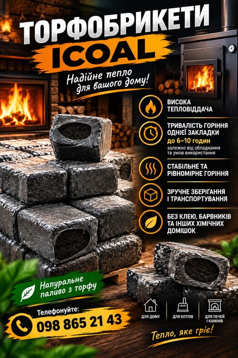 Пропонуємо вугільно-торфяні брикети.
