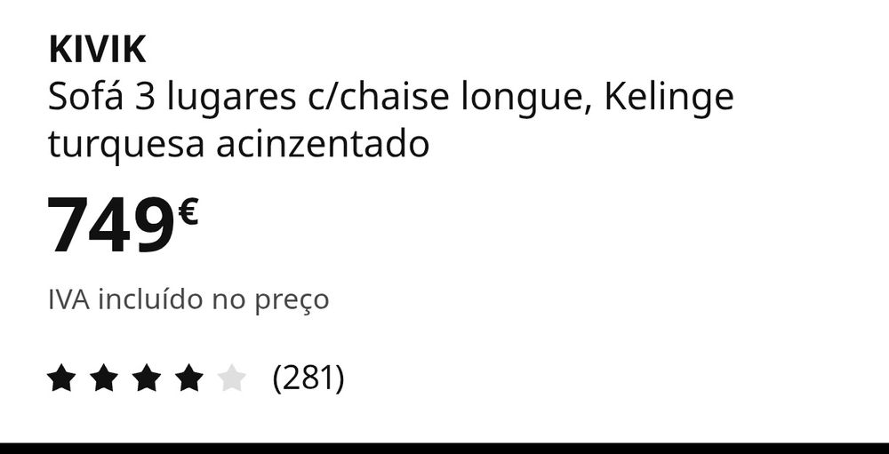 Sofá IKEA KIVIK turquesa - chaise longue 3 lugares - praticamente novo
