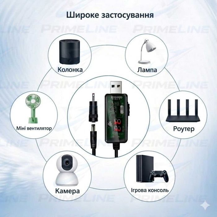Кабель для підключення роутера Wi-Fi та ONU від павербанка USB 5V → 9V/12V з перемикачем напруги