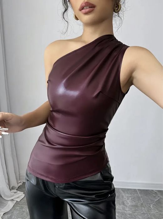Шкіряний топ колір бургундія