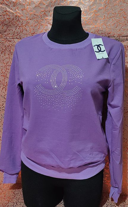 Fioletowa bluza damska bez kaptura Chanel S M L XL wysyłka pobranie