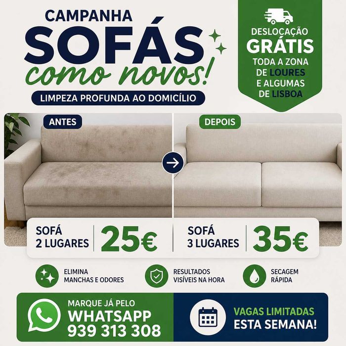 Limpeza de sofás, carpetes, entre outros