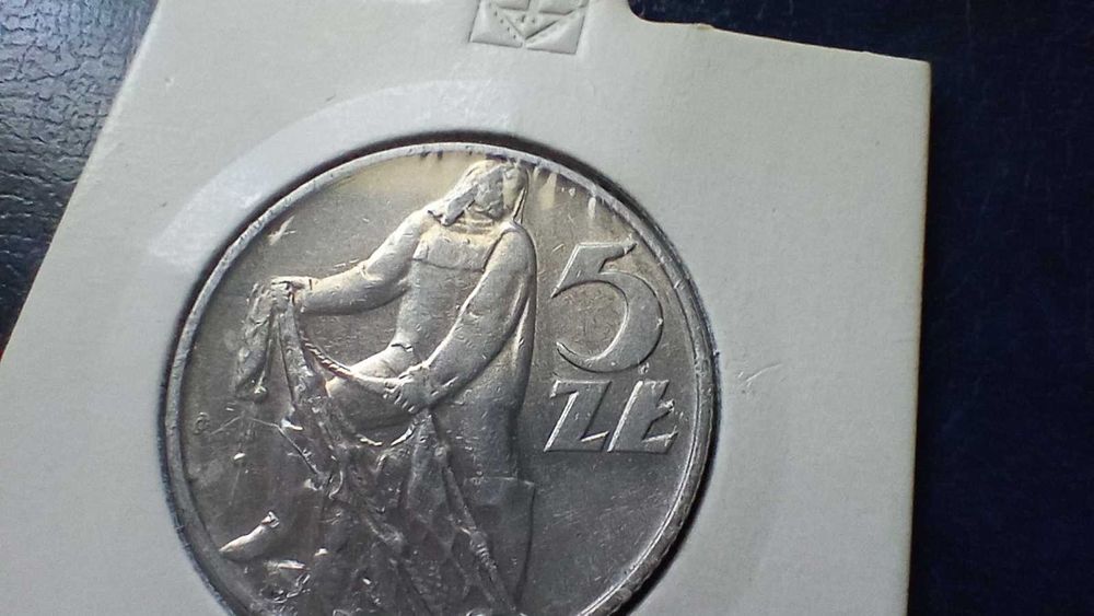 Stare monety 5 złotych 1974 Rybak PRL piękna