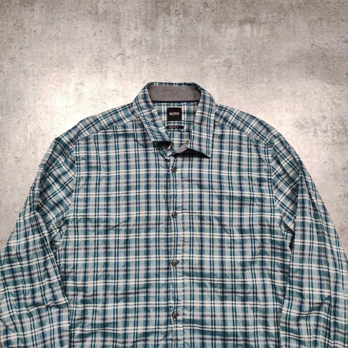 MĘSKA Elegancka PREMIUM Koszula Bawełna Kratka Hugo Boss Regular Logo